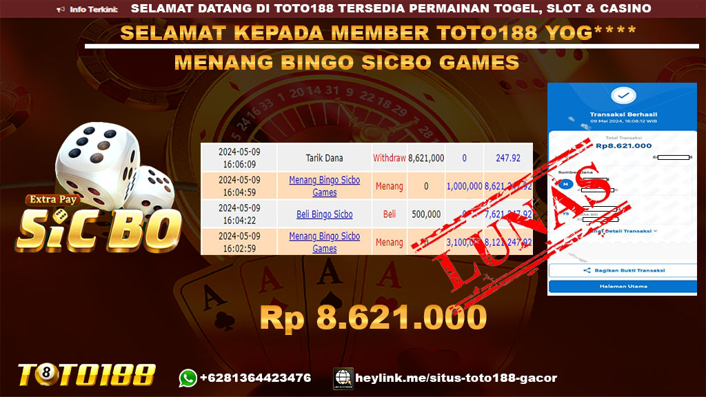 Bukti jp kemenangan bingo sicbo dice 9 mei 2024