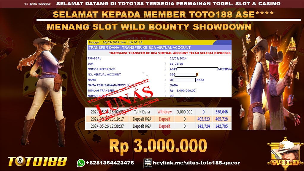 Bukti jp kemenangan slot wild bounty showdown 26 mei 2024