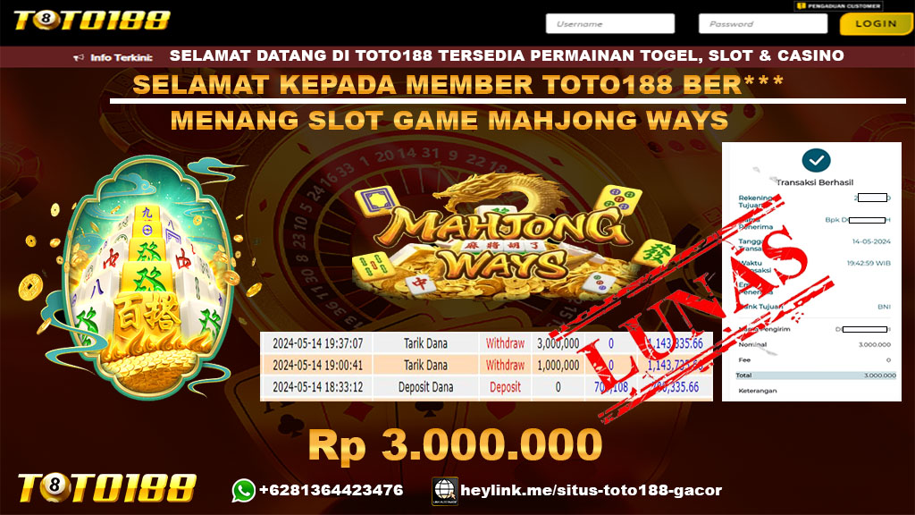 Bukti jp kemenangan slot game mahjong ways 14 mei 2024