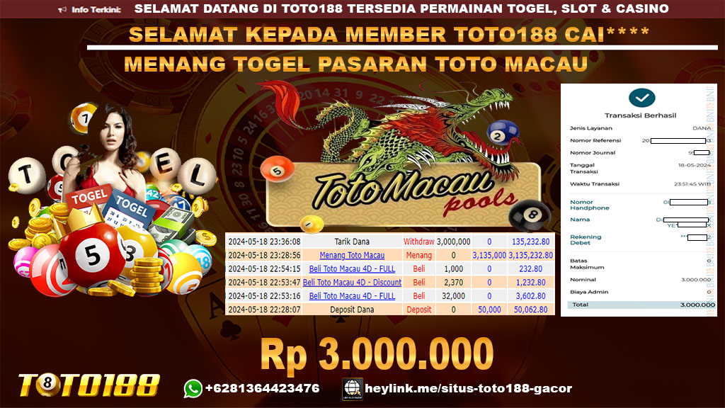 Bukti jp kemenangan togel pasaran totom,acau 18 mei 2024