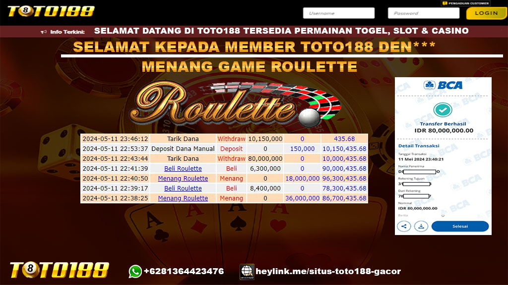 Bukti jp kemenangan permainan game roulette 11 mei 2024