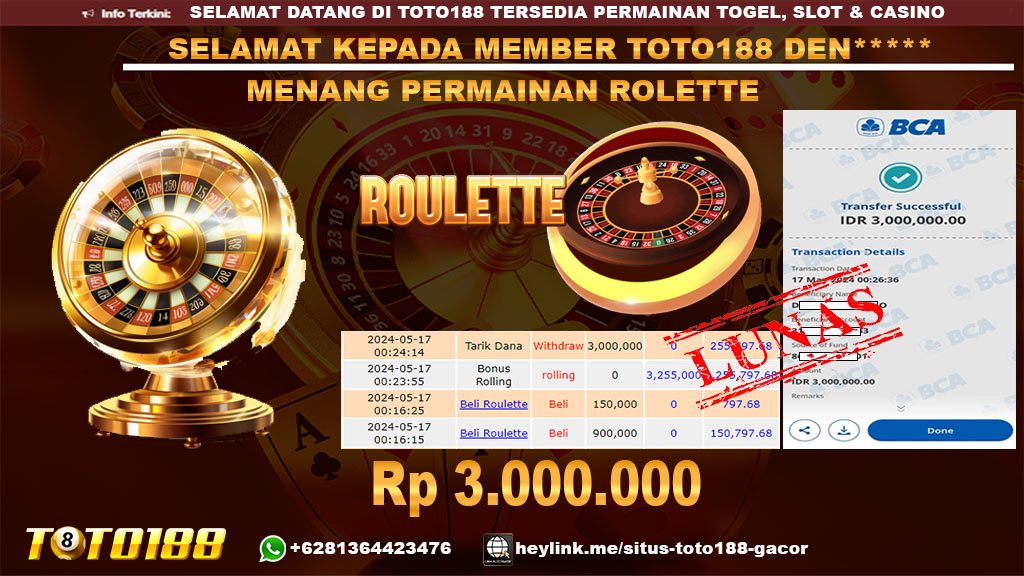 Bukti jp kemenangan roulette 17 mei 2024