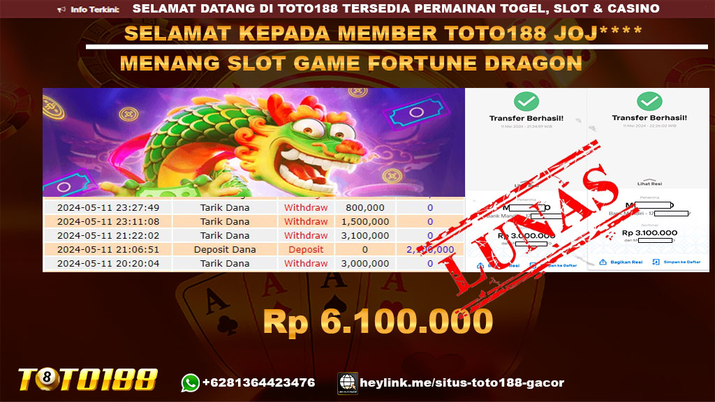 Bukti jp kemenangan slot game fortune dragon 11 mei 2024