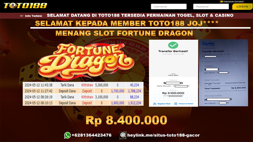 Bukti jp kemenangan Fortune dragon 12 mei 2024