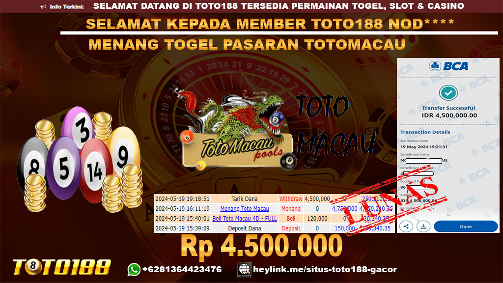 Bukti jp kemenangan togel pasaran totomacau 19 mei 2024
