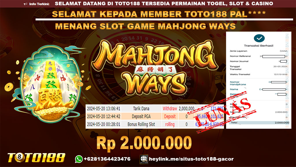 Bukti jp kemenangan slot game mahjong ways 20 mei 2024
