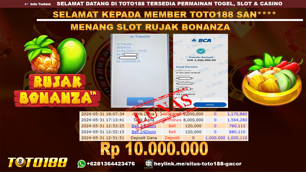 Bukti jp kemenangan slot rujak bonanza 31 mei 2024