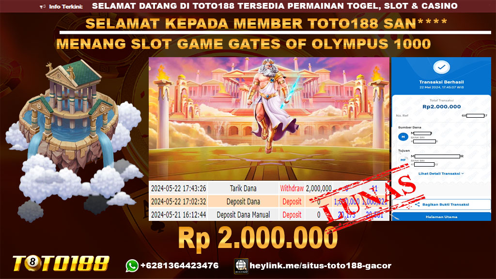 Bukti jp kemenangan slot game gates of olympus 1000 22 mei 2024