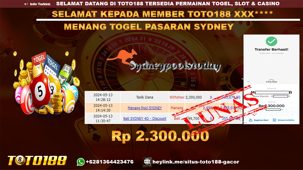 Bukti jp kemenangan togel pasaran sydney 13 mei 2024