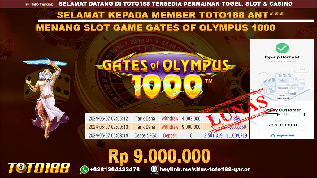 bukti jp kemenangan slot game gates of olympus 1000 7 juni 2024