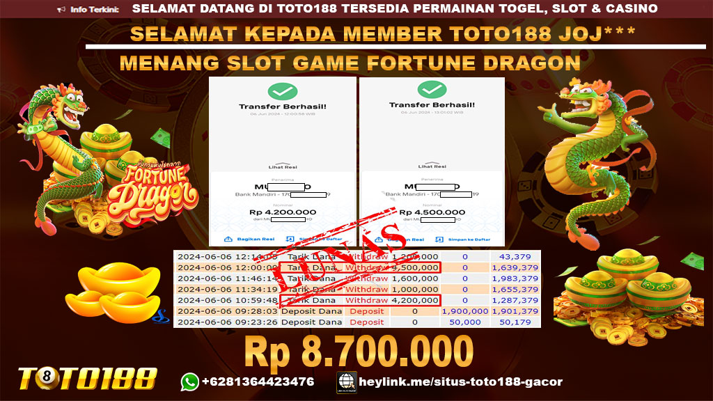 Bukti jp kemenangan slot game fortune dragon 6 juni 2024