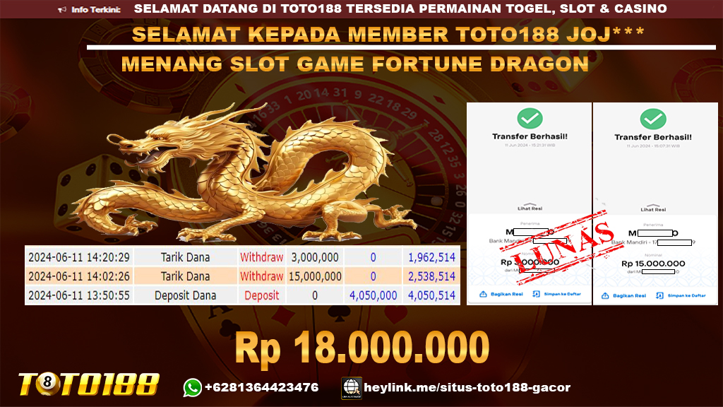 Bukti jp kemenangan slot game fortune dragon 11 juni 2024