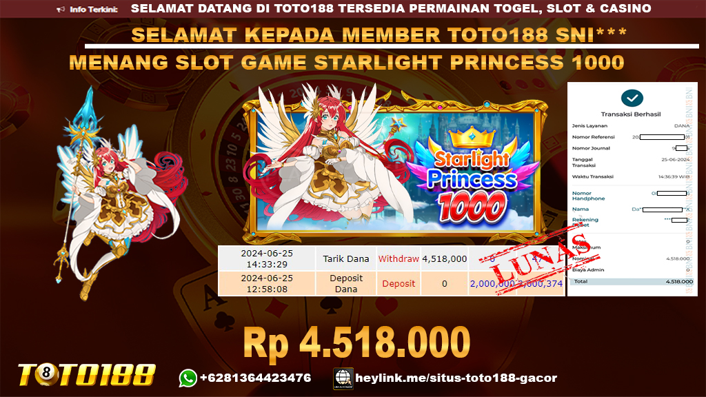 Bukti jp kemenangan slot game starlight princess 1000 25 Juni 2024