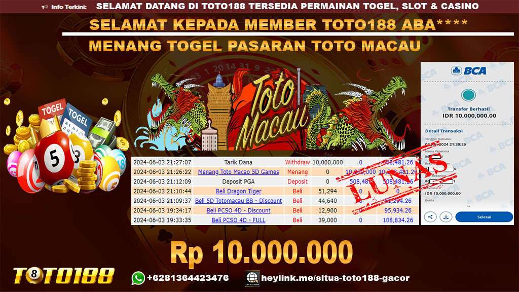 Bukti jp kemenangan togel pasaran toto macau 03 juni 2024