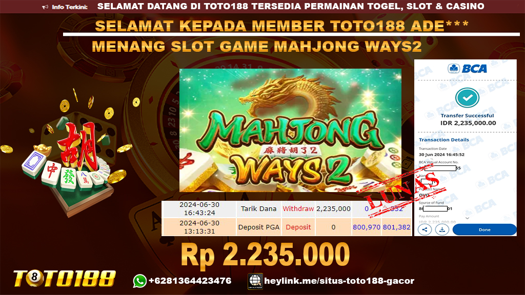 Bukti jp kemenangan mahjong ways2 30 juni 2024