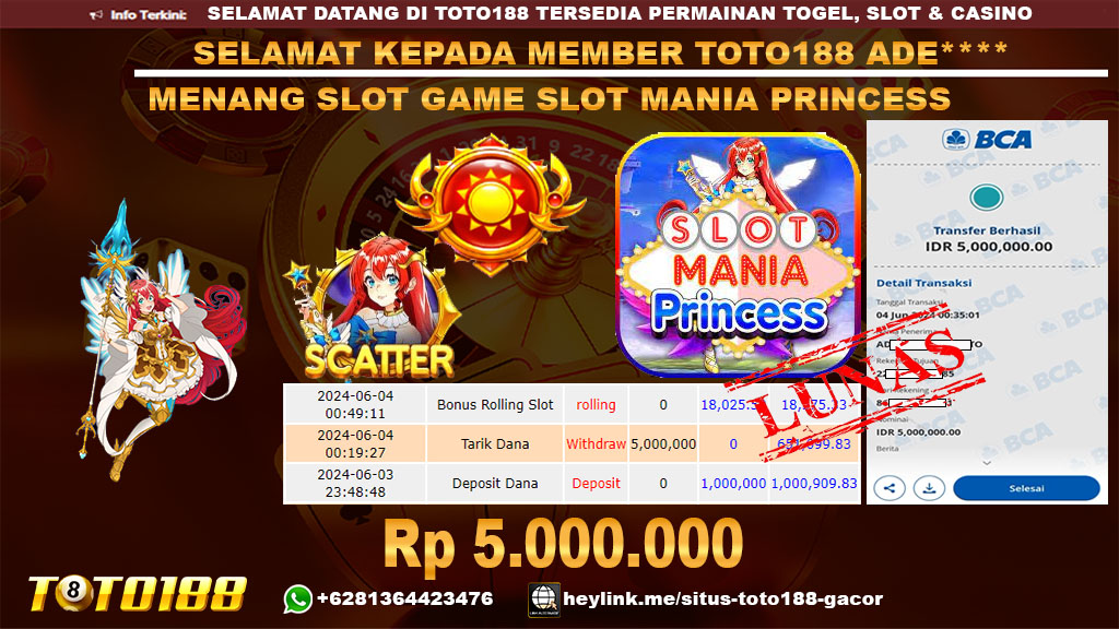 Bukti jp kemenangan slot mania princess 04 juni 2024