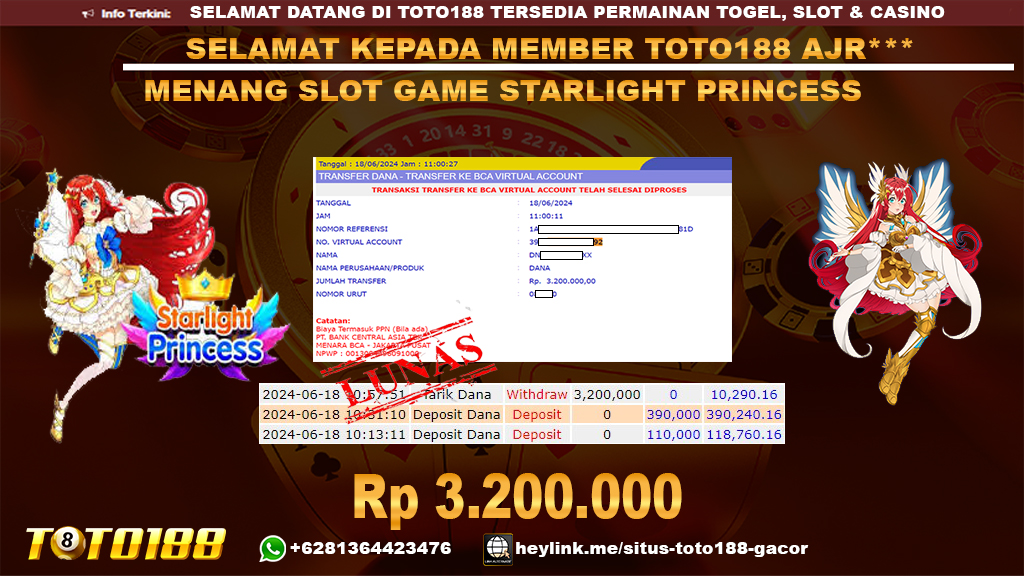 Bukti jp kemenangan slot game starlight princess 18 juni 2024