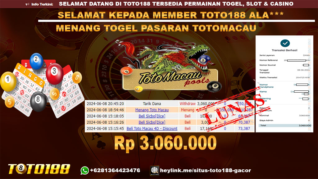Bukti jp kemenangan togel pasaran totomacau 8 juni 2024