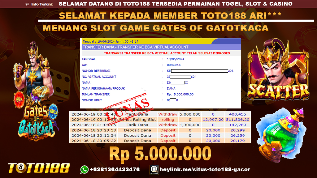 Bukti jp kemenangan slot game gates of gatotkaca 19 juni 2024