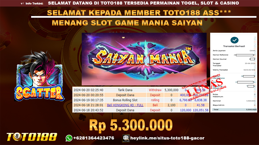 Bukti jp kemenangan slot game mania saiyan 20 juni 2024