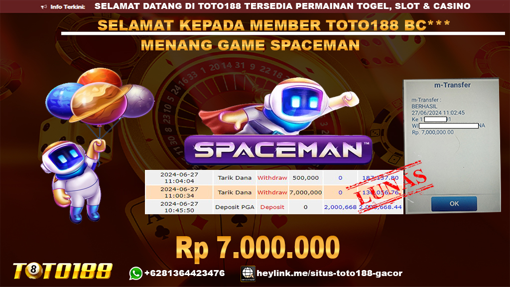Bukti jp kemenangan game spaceman 27 juni 2024