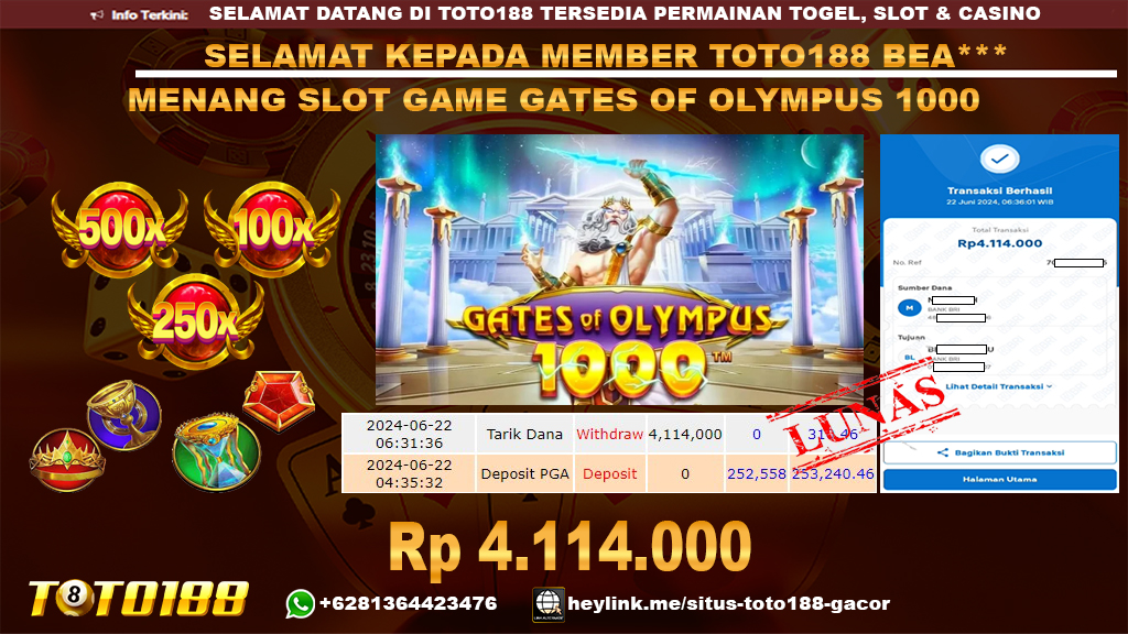 Bukti jp kemenangan slot game gates of olympus 1000 22 juni 2024