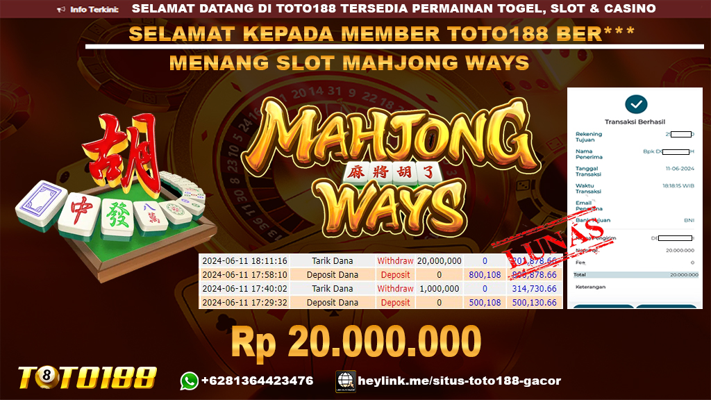 Bukti jp kemenangan slot mahjong ways 11 juni 2024