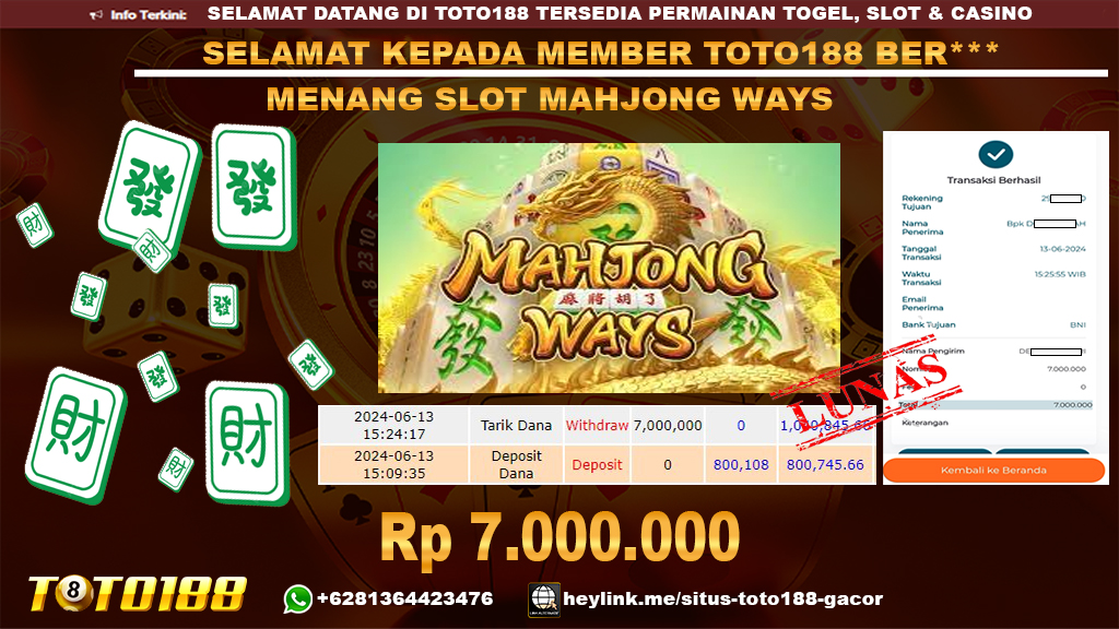 Bukti jp kemenangan slot mahjong ways 13 juni 2024