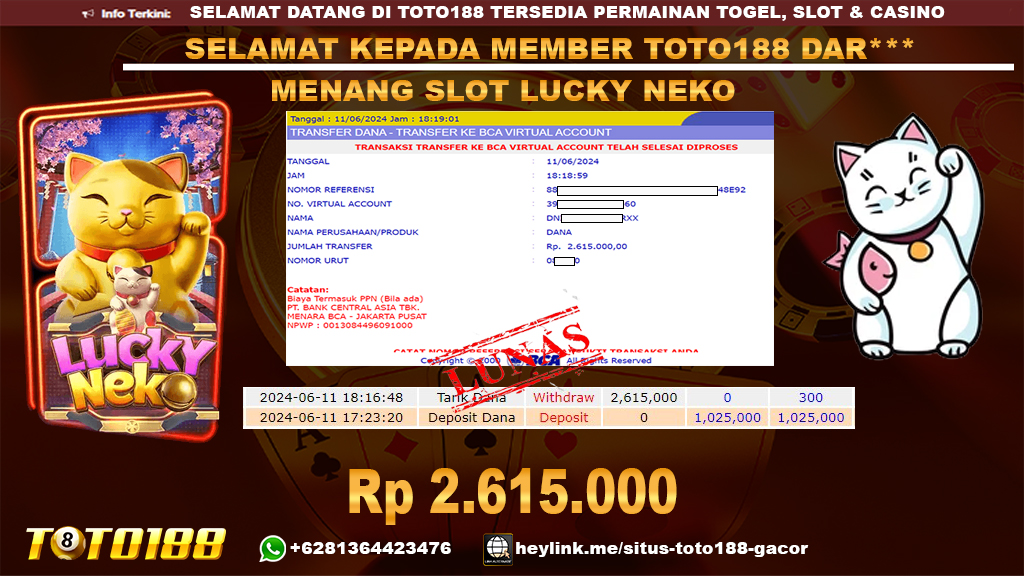 Bukti jp kemenangan slot lucky neko 11 juni 2024