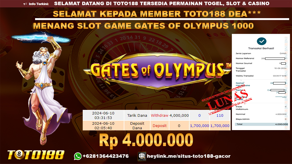 Bukti jp kemenangan slot game gates of olympus 1000 10juni2024
