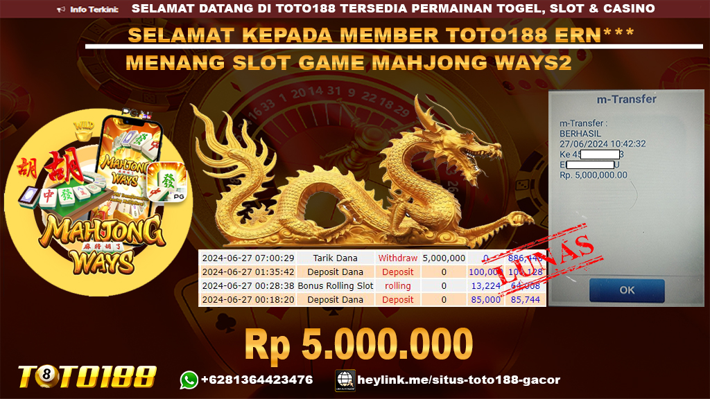 Bukti jp kemenangan slot game mahjong ways2 27 juni 2024