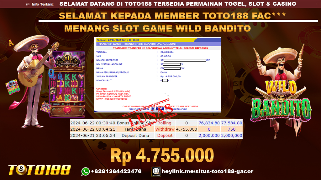Bukti jp kemenangan slot game wild bandito 22 juni 2024
