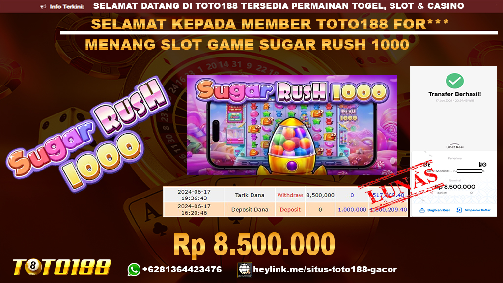 Bukti jp kemenangan slot game sugar rush 1000 17 juni 2024