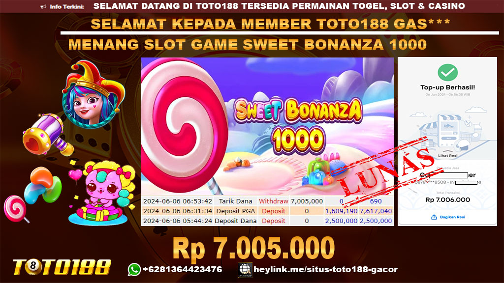 Bukti jp kemenangan slot game sweet bonanza 1000 06 juni 2024