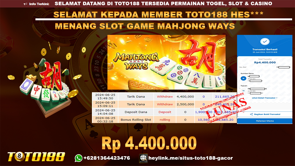 Bukti jp kemenangan slot game mahjong ways 25 juni 2024