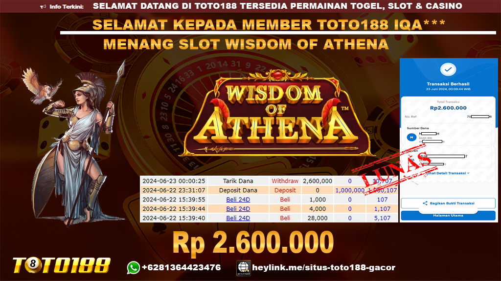 Bukti jp kemenangan slot wisdom of athena 23 juni 2024