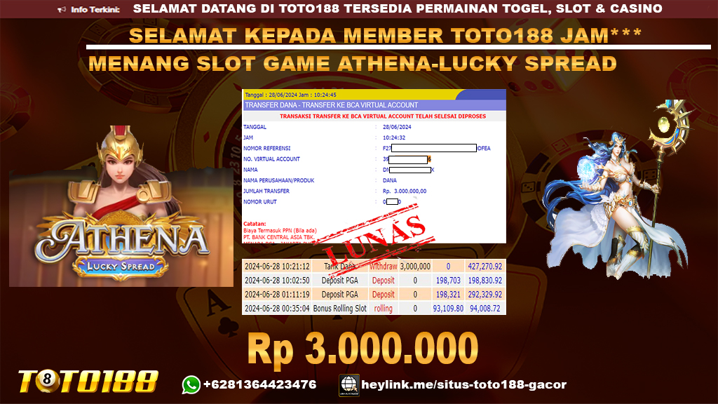 Bukti jp kemenangan slot game athena lucky spread 28 juni 2024