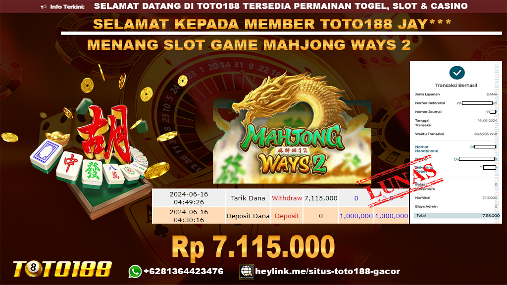 Bukti jp kemenangan slot game mahjong ways2 16 juni 2024