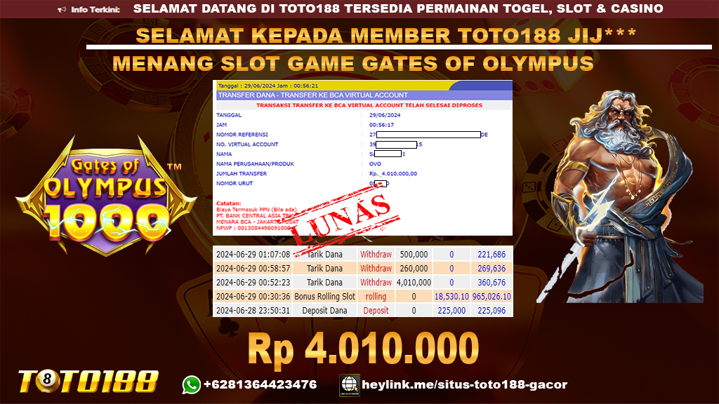 Bukti jp kemenangan slot game gates of olympus 29 juni 2024