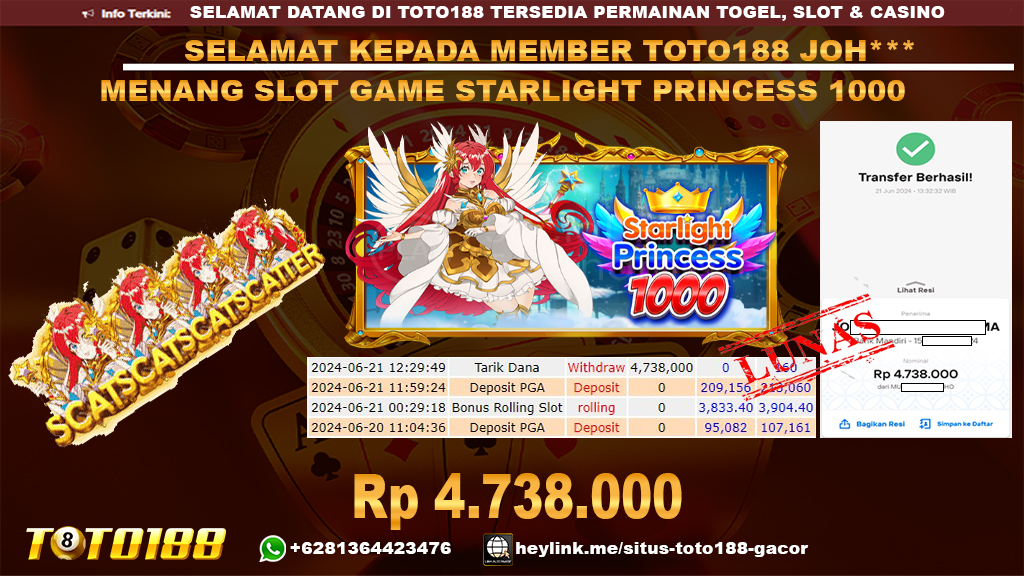 Bukti jp kemenangan slor game starlight princess 1000 21 juni 2024