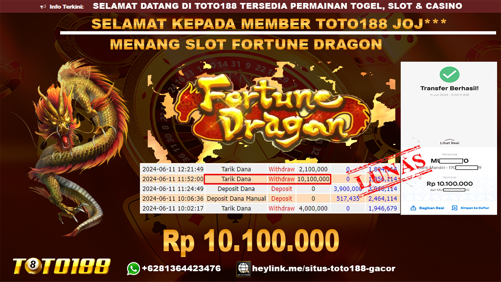Bukti jp kemenangan slot game fortune dragon 11 juni 2024