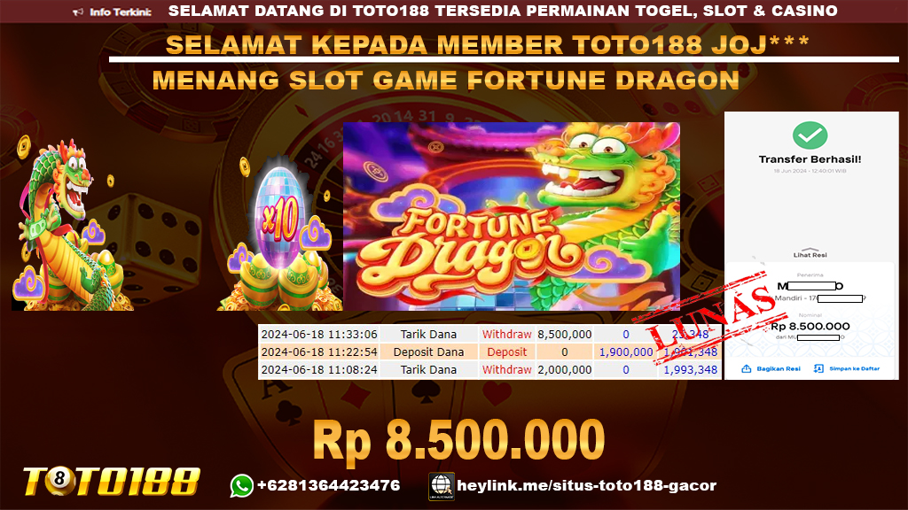 Bukti jp kemenangan slot game fortune dragon 18 juni 2024
