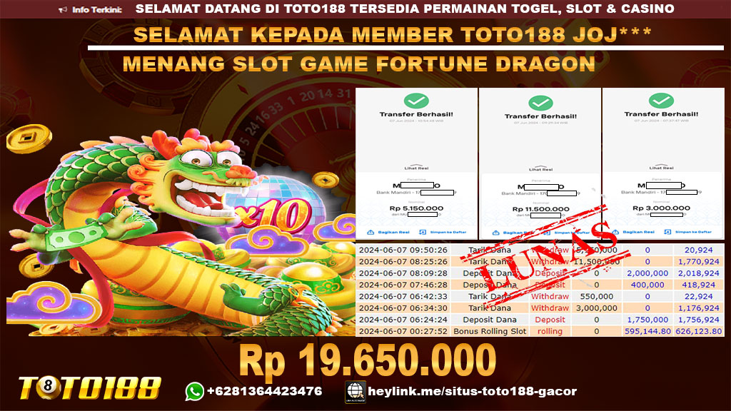Bukti jp kemenangan slot game fortune dragon 7 juni 2024