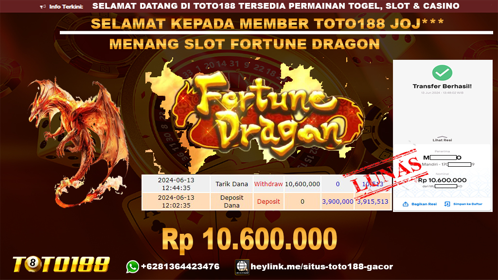 Bukti jp kemenangan slot fortune dragon 13 juni 2024