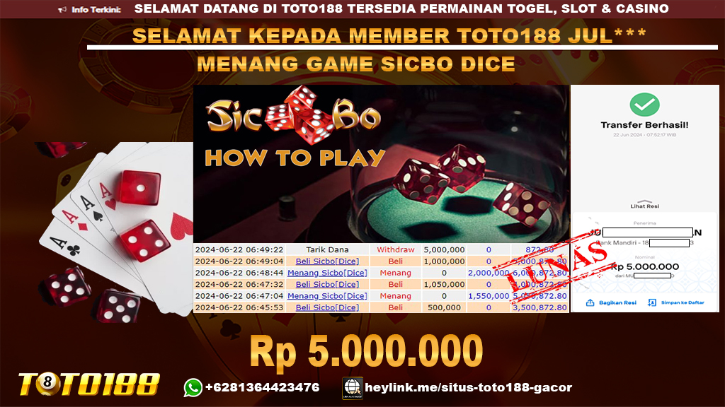 Bukti jp kemenangan game sicbo dice 22 juni 2024