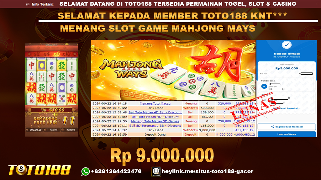 Bukti jp kemenangan slot game mahjong ways 22 juni 2024