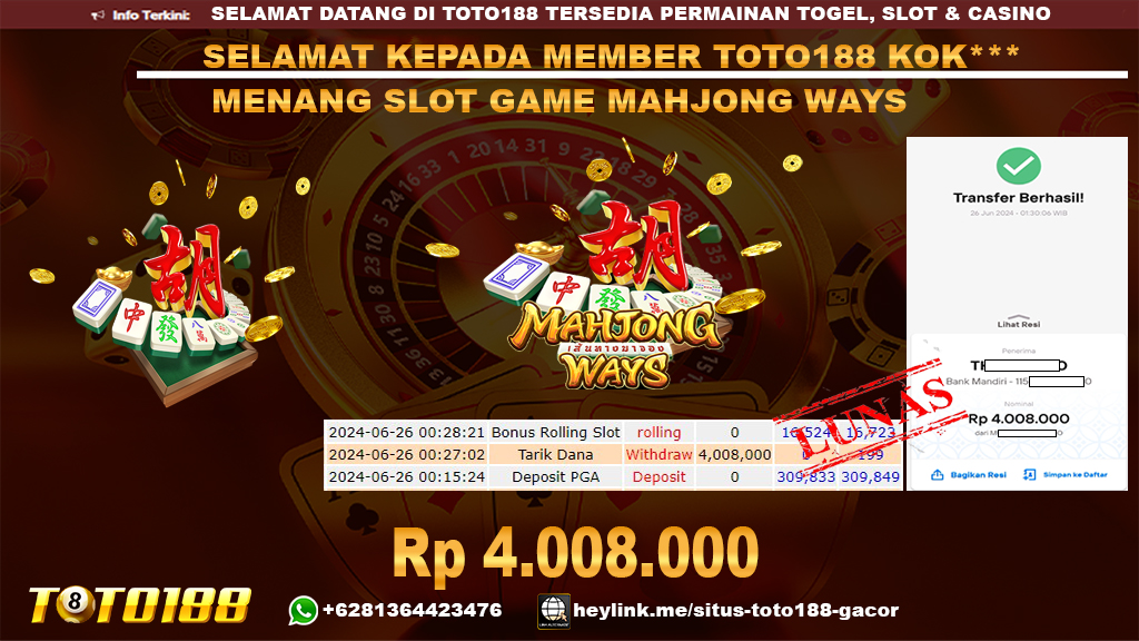 Bukti jp kemenangan slot game mahjong ways 26 juni 2024