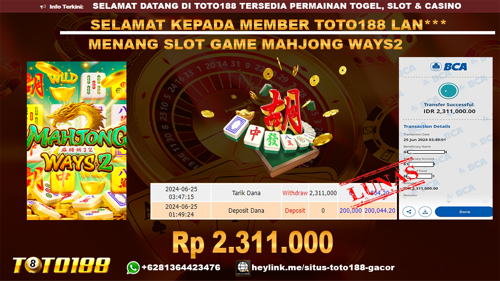 Bukti jp kemenangan slot game mahjong ways2 25 Juni 2024