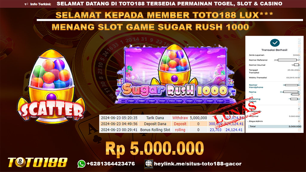 Bukti jp kemenangan slot game sugar rush 1000 23 juni 2024