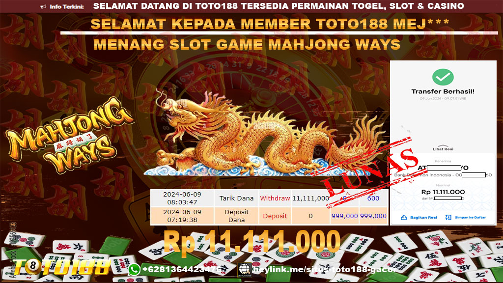 Bukti jp kemenangan slot game mahjong ways 9 juni 2024